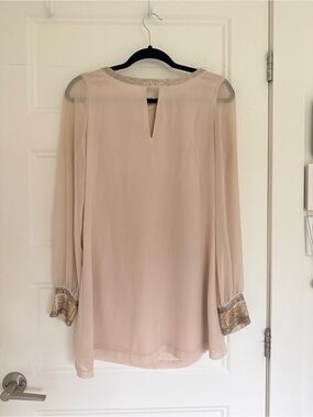 Marciano Blush Pink Chiffon Long-Sleeve Dress with Metallic Trim
